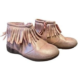 Carter's Fringe Ankle Boots Size 11 Rose Gold Metallic Boho Whimsy Western Play